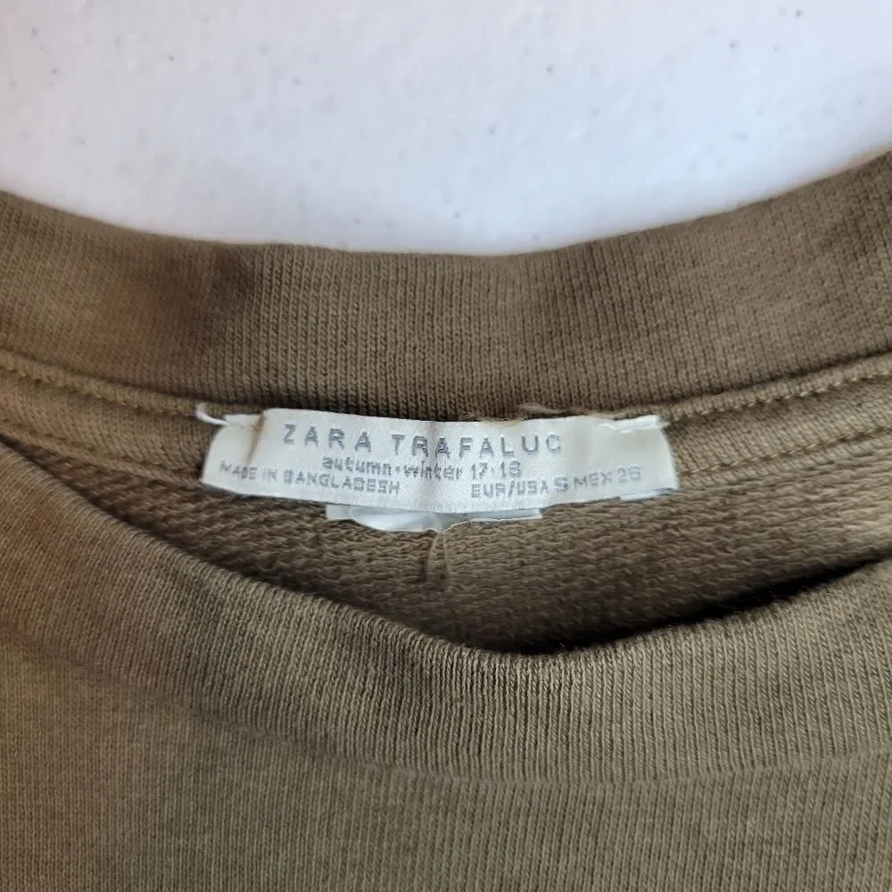 Zara Trafaluc Women's Small Brown Crewneck with Rope Tie Side Bell Sleeves
